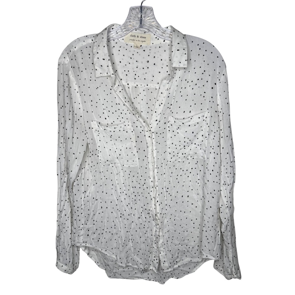 Cloth & Stone White Polka Dot Button Down Shirt Top Women's‎ Size Medium